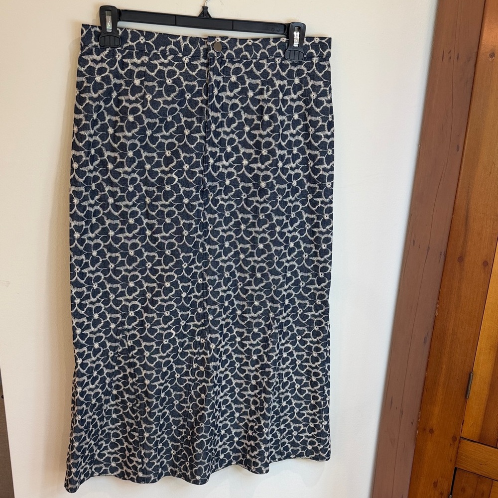 Denim Embroidered Floral-Pattern Midi Skirt, 12- Cottagecore, Boho, Western